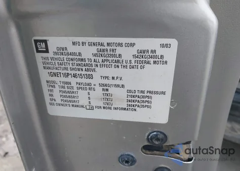 2004 Chevrolet Trailblazer Ext Lt from USA, damaged, VIN 1GNET16P146151303